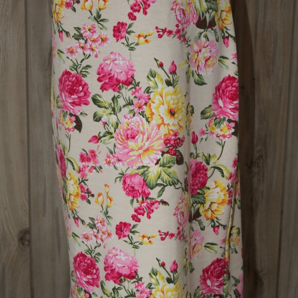 Tom's Ware Dress Casual Floral Print Pink Green New Bodycon Midi L Large EUC - Picture 9 of 11
